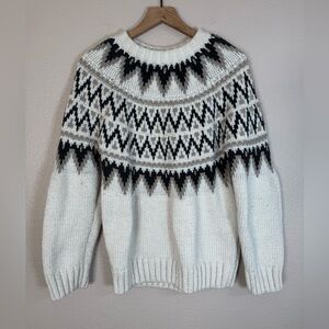 HM Fair Isle Nordic Chunky Jacquard Knit Sweater XS Gray White